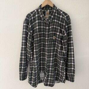 Carhartt FR Plaid Work Shirt Mens XL Green Button Down